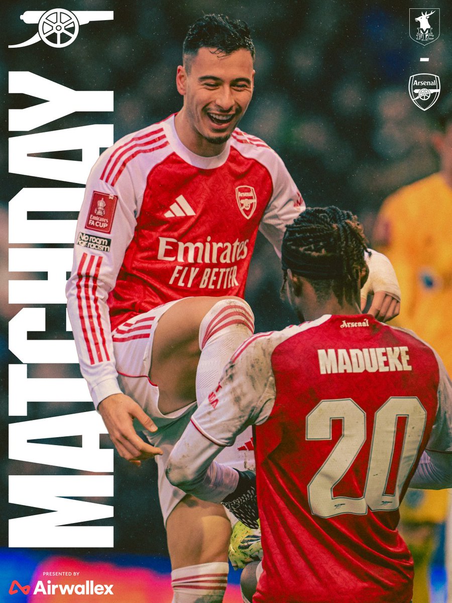 Arsenal's tweet image. 🔴 𝗠𝗔𝗧𝗖𝗛𝘿𝘼𝙔 ⚪️

🆚 Mansfield
⏰ 12.15pm (UK)
🏆 FA Cup
🏟️ One Call Stadium

🤝 @Airwallex
