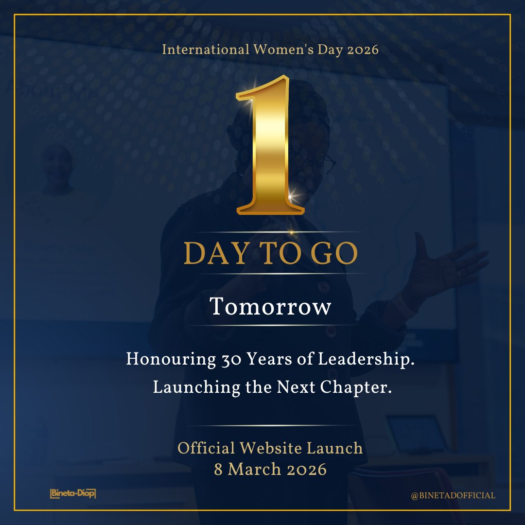 BinetaDOfficial's tweet photo. Tomorrow, on International Women’s Day 2026, we honour 30 years of leadership and unveil the next chapter.
From legacy to digital transformation
From impact to expanded action
The journey continues.
📅 8 March 2026
Official Website Launch
#IWD2026 #30YearsOfImpact #RightsJusticeAction #Countdown