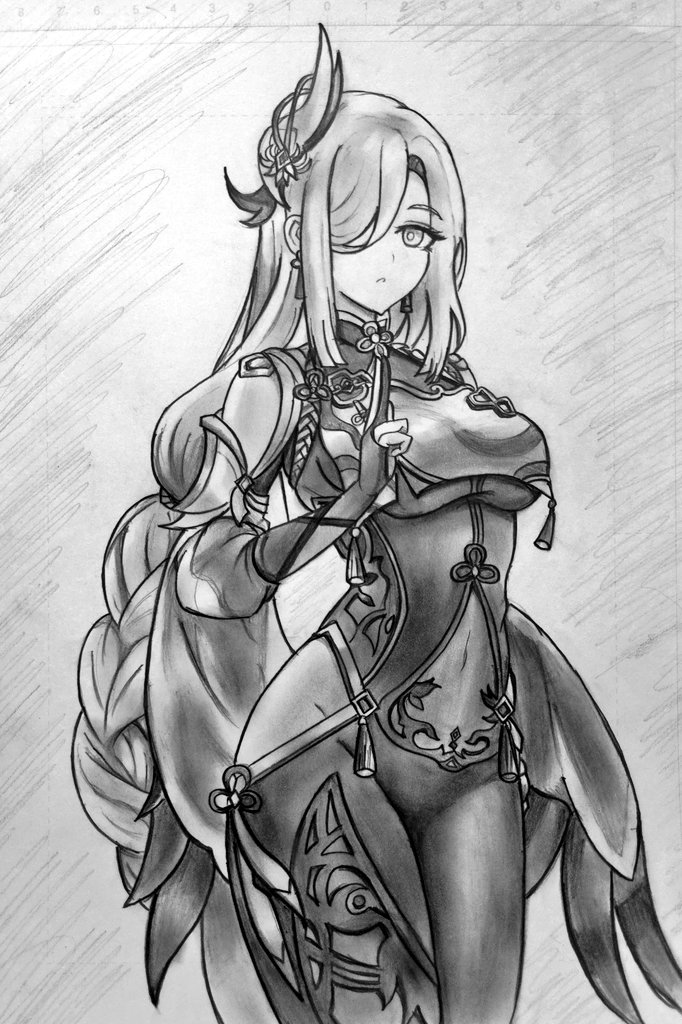 NRI34oM8qcSZdMm's tweet photo. 鉛筆1本描き
原神　申鶴 https://t.co/HC0P0WlOKG