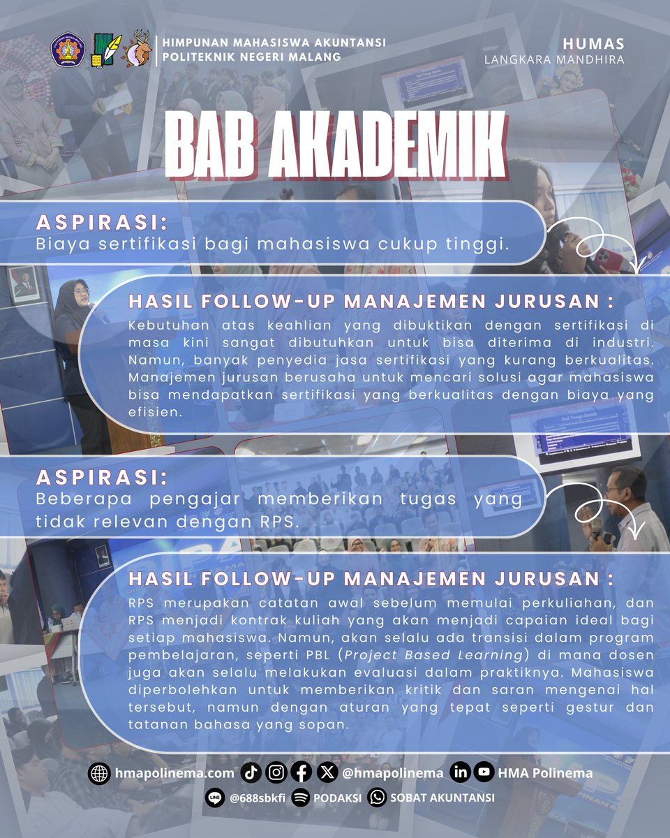 [FOLLOW-UP ASPIRASI MAHASISWA JURUSAN AKUNTANSI]

Halo Sobat Akuntansi👋🏻

Terima kasih atas semangat dan partisipasi kalian dalam DIPAM 2025. Keterlibatan tersebut menunjukkan kepedulian kalian dalam mendukung kemajuan di lingkungan akademik kita.