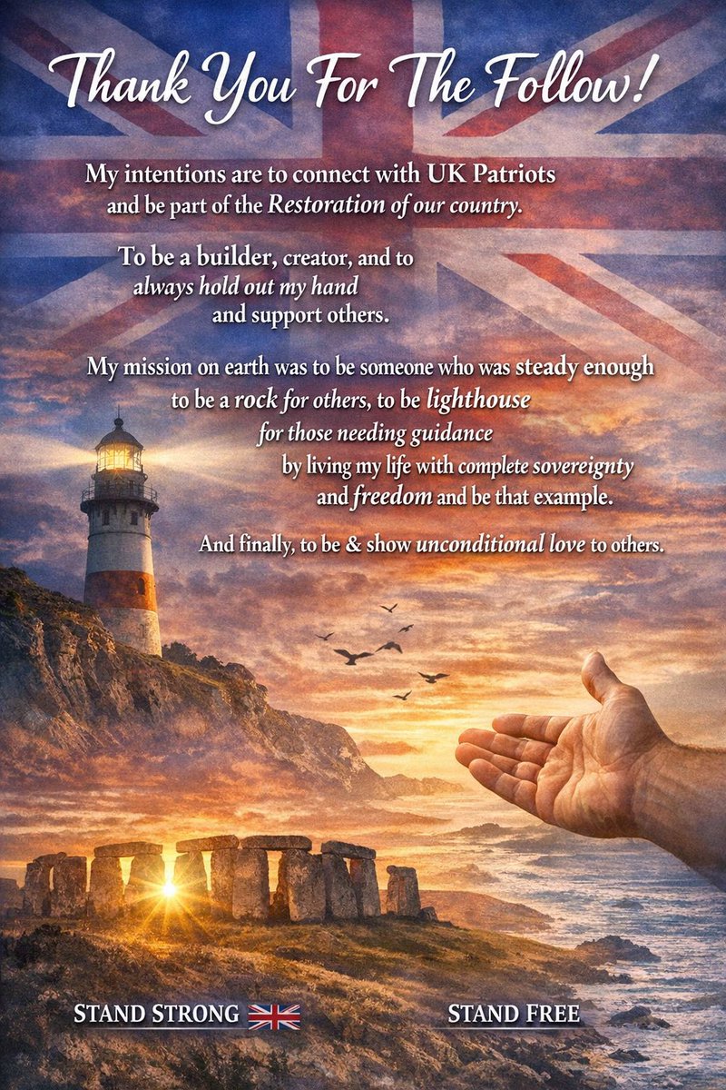 Thank you to everyone who has followed, shared, and connected with me. It truly means more than you know.

My intention here is simple — to connect with fellow UK patriots who care deeply about our country and want to see it restored with honesty, courage and heart.

I believe