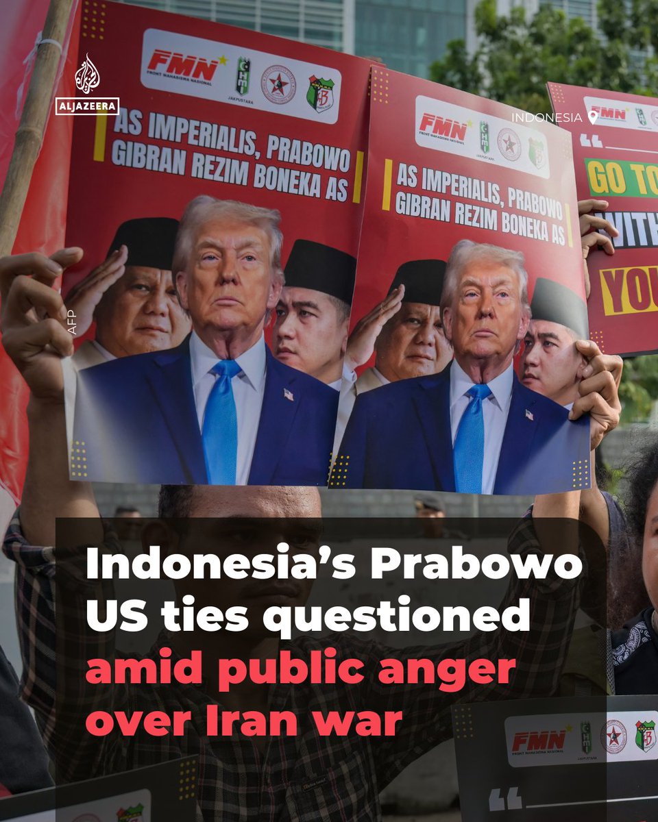 "Can Prabowo maintain his current stance when footage of children dying from Israeli and US bombs is being widely circulated?"

Calls grow in Indonesia for President Prabowo Subianto to distance himself from Washington amid the US-Israel war on Iran aje.news/2wqbvk