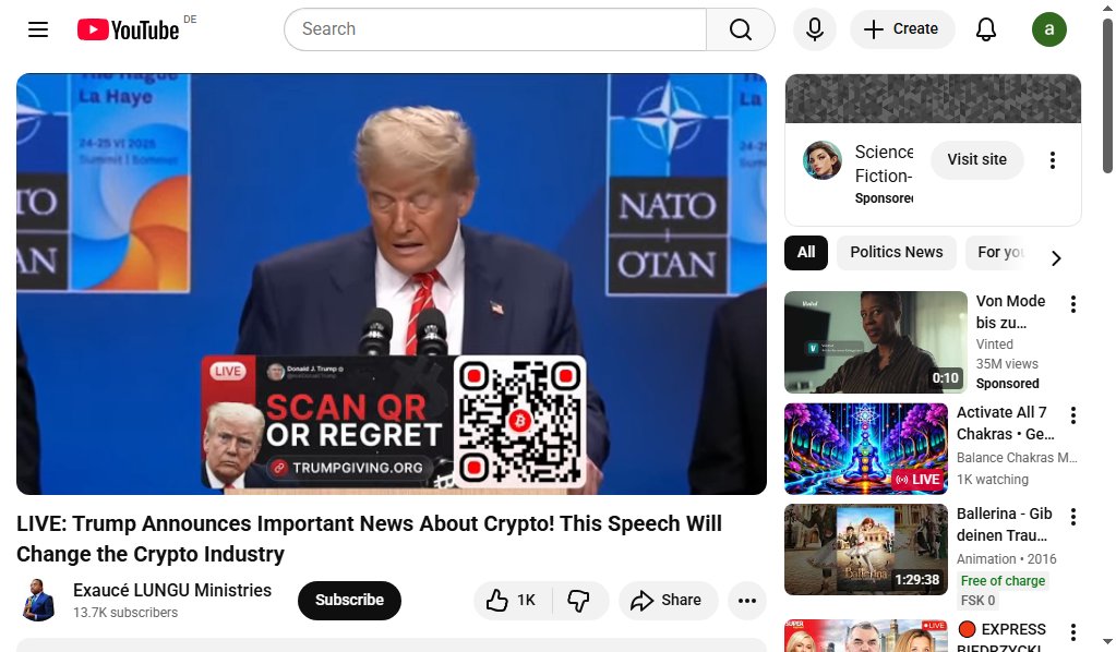 Scam_Wipe's tweet image. 🚨 #Scam ALERT 🚨
🎥 Fraudulent stream detected: youtube.com/watch?v=Y3RuG7…

Topics: #CryptoProtection #Fake #Security
Tagging for awareness:
📢@seal @zachxbt @elonmusk @Phish_Destroy @Bitdefender_DE

Stay vigilant and avoid suspicious links!
📩 Report scams to protect others.