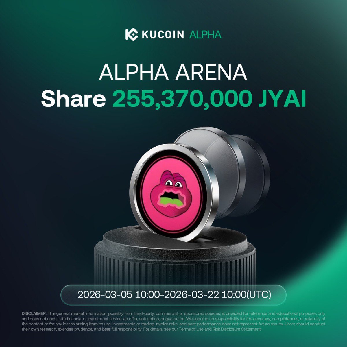 kucoincom's tweet photo. 🎉Alpha Arena: Invite Friends to Share 255,370,000 $JYAI!

💰Pool 1: All Users — Invite Your Friends to Share 162,500,000 JYAI 
💰Pool 2: New Invitees Only — Trade on Alpha to Share 32,500,000 JYAI
💰Pool 3: Top Inviters — Share 60,370,000 JYAI

The more you invite, the more you earn — take action now!

Don’t miss your chance：https://t.co/SrP2qBtLoD

#KuCoin #KuCoinAlpha #JYAI
