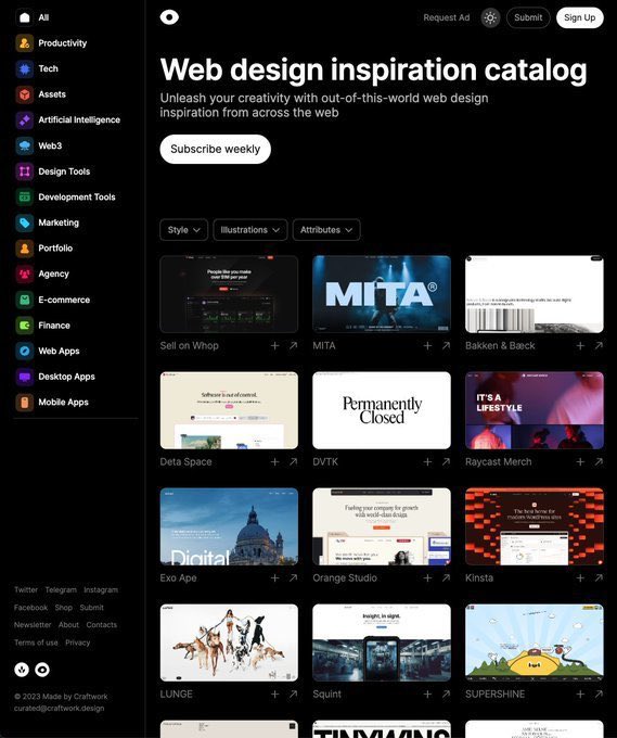 Sites on the internet for design inspiration.

Web Design → curated.design
Landing Pages → landing.love
Saas Websites → saaspo.com
Navbar → navbar.gallery
CTA Sections → cta.gallery
Animation → appmotion.design