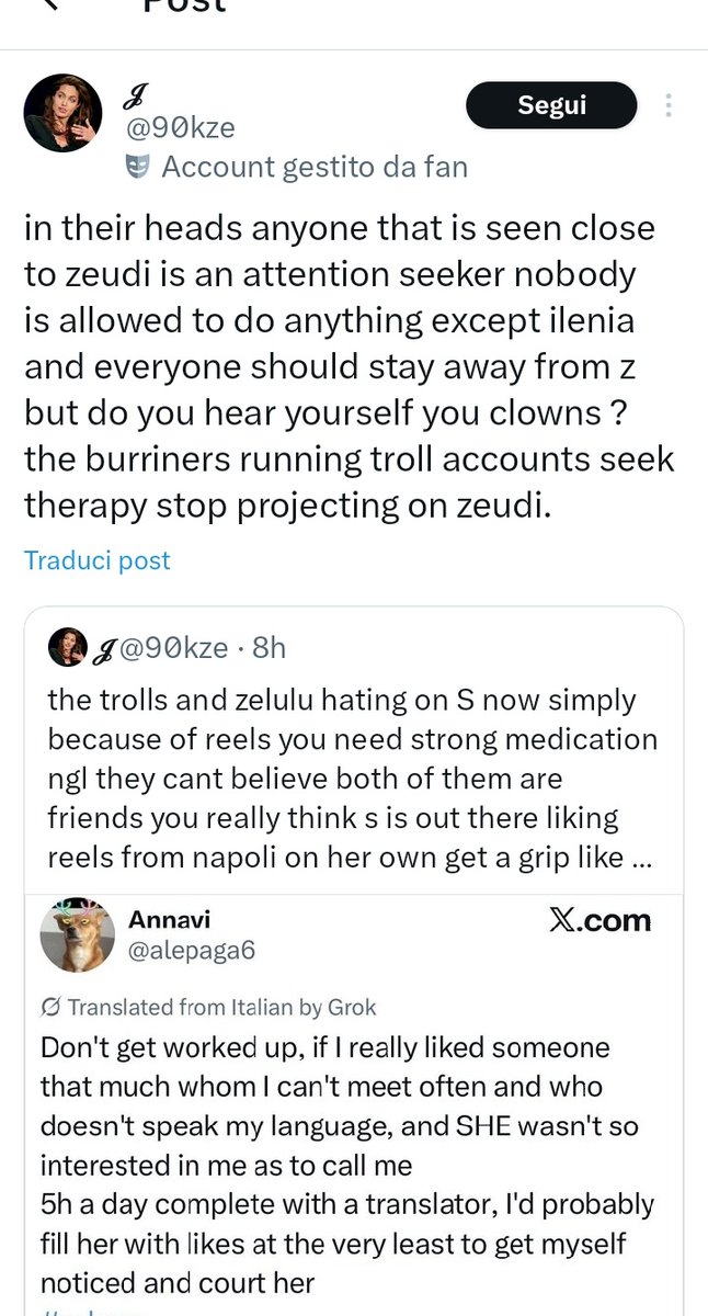 alepaga6's tweet image. Mi sveglio e i miei DM mi avvisano che una certa @90kze ha dato un "Annavi Party"stanotte,senza invitarmi e tenendomi bloccata?
Brava!
Cita,traduce e ricita manco fossi una star internazionale,non capendo il contenuto del tweet!
Ovvio!
E le medicine le dovrei prendere io?
#zelena