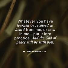 Marty2628's tweet photo. Philippians 4:9
“Whatever you have learned or received…practice these things, and the God of peace will be with you.”
#GodOfPeace #Faith #Practice https://t.co/wFegZM0BxB