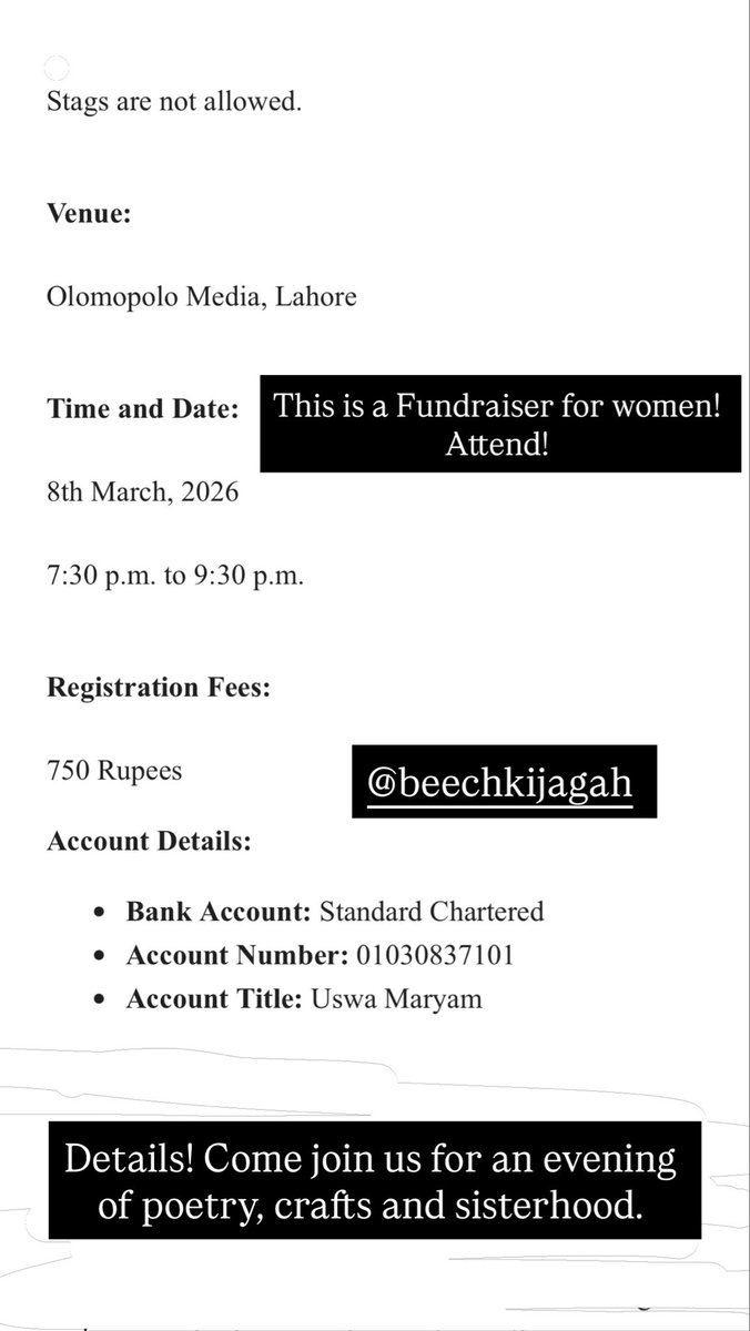 GhouriMissile's tweet photo. Lahore Fam Pull up!! @OLOMOPOLO on 8th March Sunday!!!

Donate and attend!

I will be performing my poetry here (new works too!!) https://t.co/F3oqachrMu