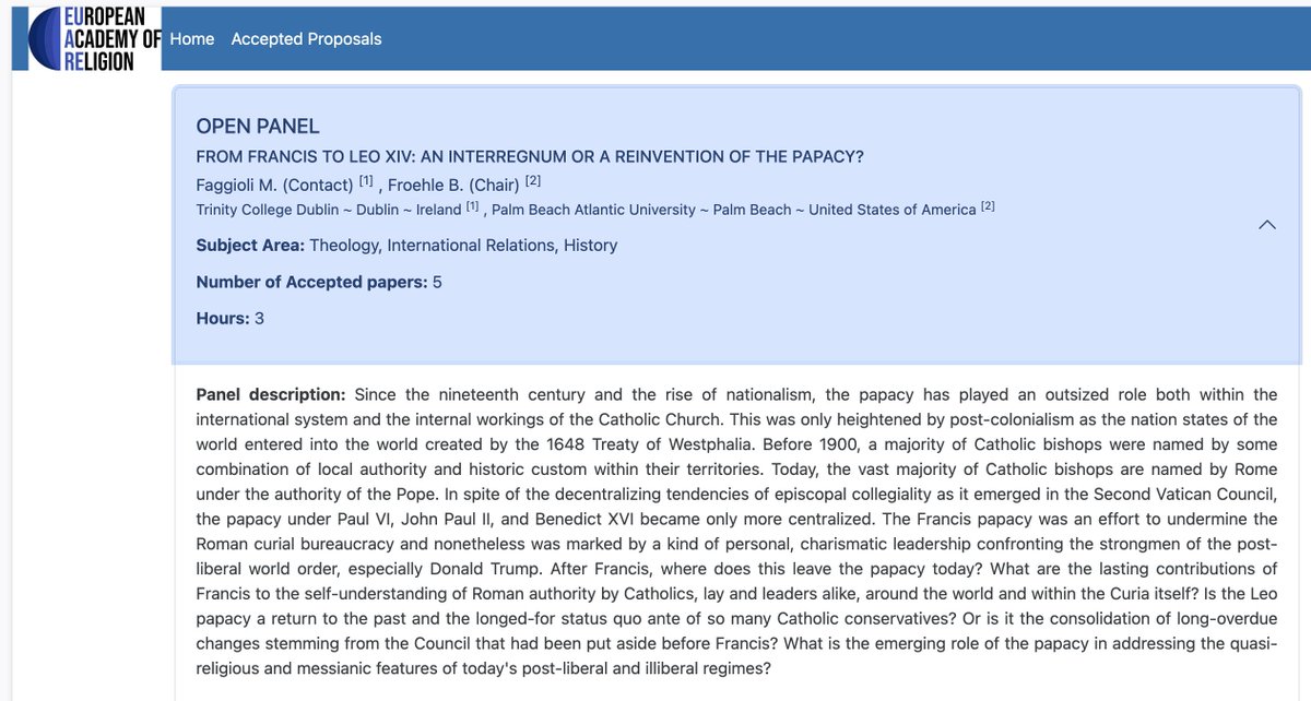 MassimoFaggioli's tweet photo. one more week (deadline March 13) to submit a paper proposal for one of the Global Catholicism panels organised by Bryan Froehle and myself for the 2026 annual conference of the European Academy of Religion in Rome (June 30 – July 3, 2026) @eu_are https://t.co/XXRLqJGGkm