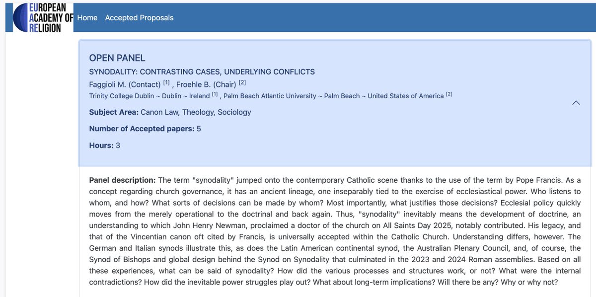 MassimoFaggioli's tweet photo. one more week (deadline March 13) to submit a paper proposal for one of the Global Catholicism panels organised by Bryan Froehle and myself for the 2026 annual conference of the European Academy of Religion in Rome (June 30 – July 3, 2026) @eu_are https://t.co/XXRLqJGGkm