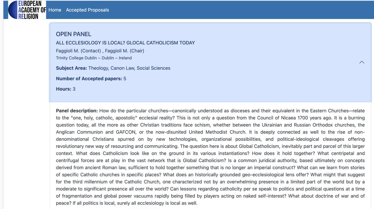 MassimoFaggioli's tweet photo. one more week (deadline March 13) to submit a paper proposal for one of the Global Catholicism panels organised by Bryan Froehle and myself for the 2026 annual conference of the European Academy of Religion in Rome (June 30 – July 3, 2026) @eu_are https://t.co/XXRLqJGGkm