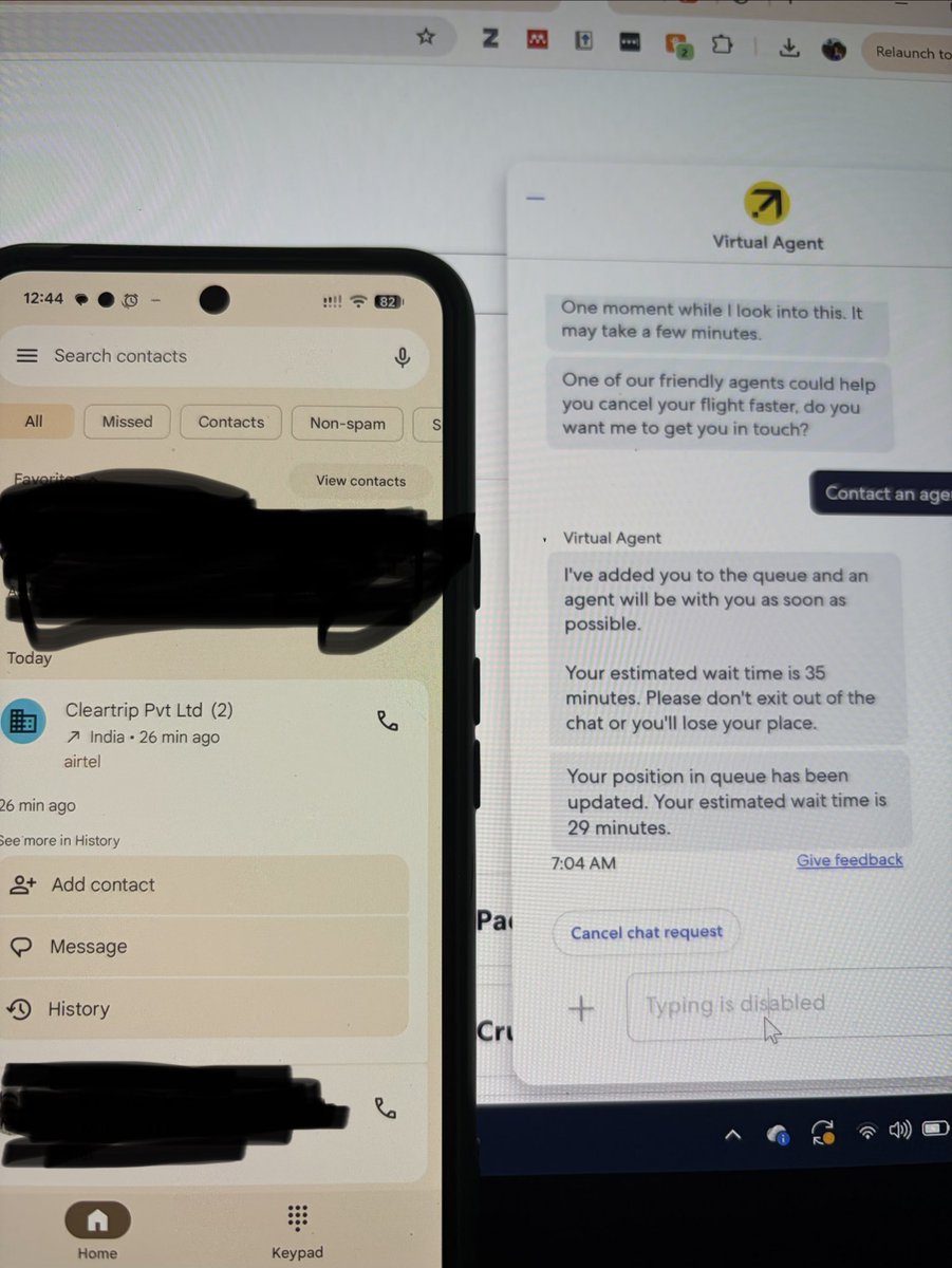 thejas_babu's tweet photo. @Cleartrip support picked up the call, answered my queries, and cancelled my trip. Meanwhile, @ExpediaHelp has only bumped my position in the queue in the same time 🤷‍♂️ https://t.co/W6er7dDsMI