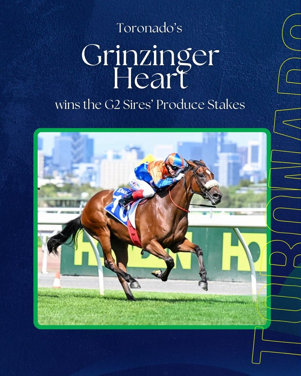 SwettenhamStud's tweet photo. GROUP 2 SIRES' PRODUCE WINNER FOR TORONADO 🐴👑

At just her second start, 2YO Toronado filly Grinzinger Heart showed just that to land today's Sires' Produce Stakes at @FlemingtonVRC for @BenBrisbourne & @CWilliamsJockey 😍

Bred and sold by @LustreLodge at @mmsnippets Gold Coast - Congratulations to all connections 🥂