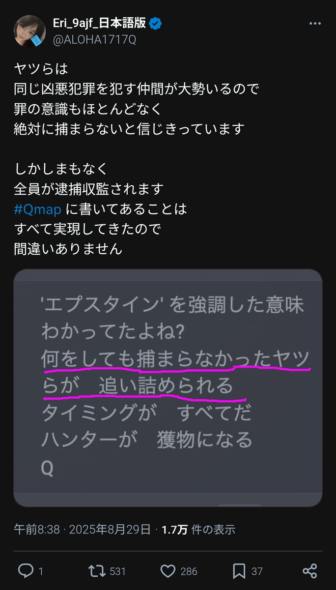 manmarumamako's tweet image. ヤツらは
同じ凶悪犯罪を犯す仲間が大勢いるので
罪の意識もほとんどなく
絶対に捕まらないと信じきっています

しかしまもなく
全員が逮捕収監されます
#Qmap に書いてあることは
すべて実現してきたので
間違いありません