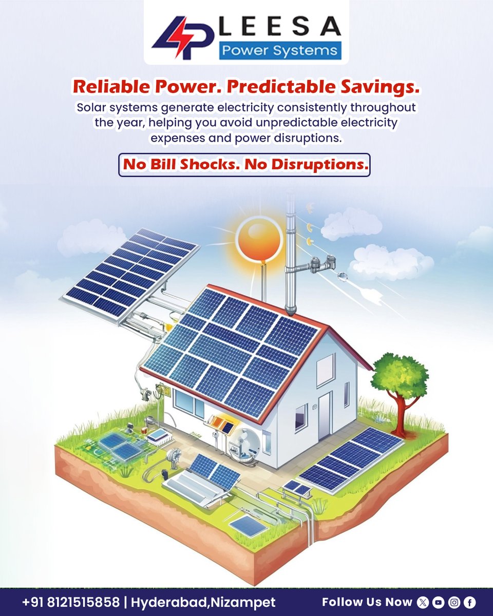power_leesa's tweet image. Reliable power. Predictable savings.☀️
Solar systems generate electricity all year, helping you avoid unpredictable bills and power disruptions.
A smarter energy choice for homes and businesses.
Go Solar. Grow Profits. 🌱

#SolarEnergy #GoSolarIndia #CleanEnergy #SolarSavings