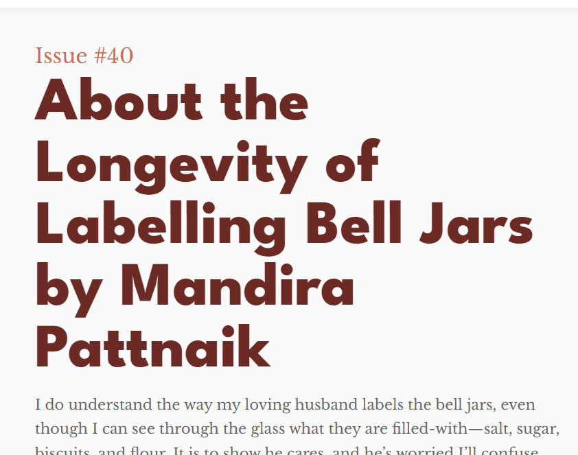 MandiraPattnaik's tweet photo. Delighted to share new micro in New Flash Fiction Review. This piece is part of my series of micro prose inspired by Kafka, Plath, Lydia Davis &amp; Robert Olen Butler. Pieces published in OxMag 55 last month were also part of same series!

https://t.co/YBVzZD45io https://t.co/9q7HdLTe7u