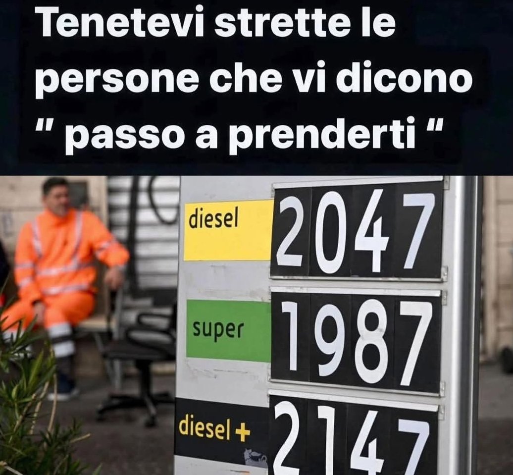 Bennoide's tweet photo. Buongiorno.
#benzina #gasolio #IranWar #Oil #PetrolPrices #peace https://t.co/A1kozEmHqc