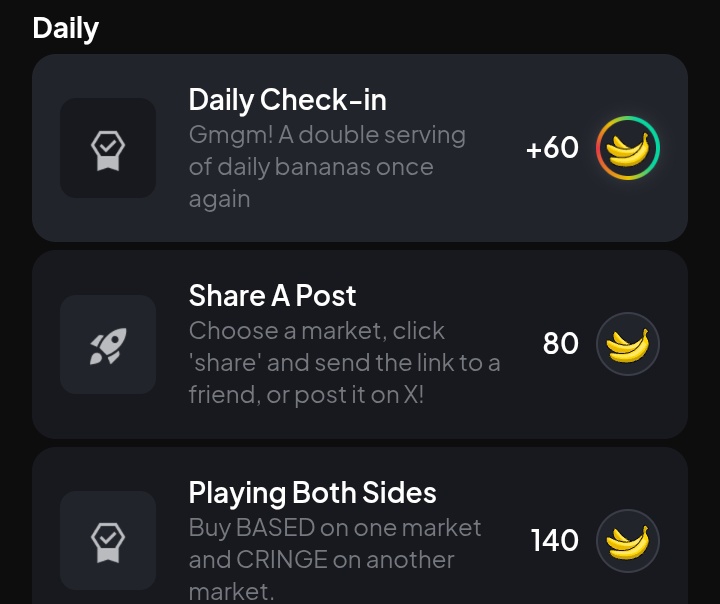News_Arena_'s tweet image. If you're participating in #Basedapp phase 2 testnet, remember there's a daily tasks you can complete to clean bananas.

- Go to your dashboard, click on the trophy icon, navigate to "Daily and proceed to complete the tasks.

If you're yet to join #Basedapp phase 2 testnet, use