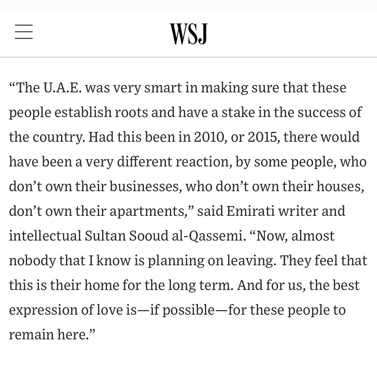 MonicaLMarks's tweet photo. @yarotrof Excellent quote from the most internationally well-known &amp; respected, I’d say, Emirati academic—Sultan al-Qassemi.

He’s a reliable thinker &amp; expert on Arab modern art who lectures at Yale &amp; organises art exhibits (including a great one on Palestine!) here in Dubai.

He’s right. https://t.co/FVxDcfziEZ