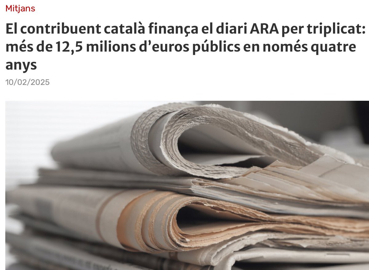 És a dir, no existiria ni l'edició de paper ni la web sense aquesta brutal subvenció que no va d'acord amb la difusió. A l'ARA se'l subvenciona en criteris que són de malversació i corrupció.
Collons, heu vist mai algú sortir del quiosc amb un ARA?