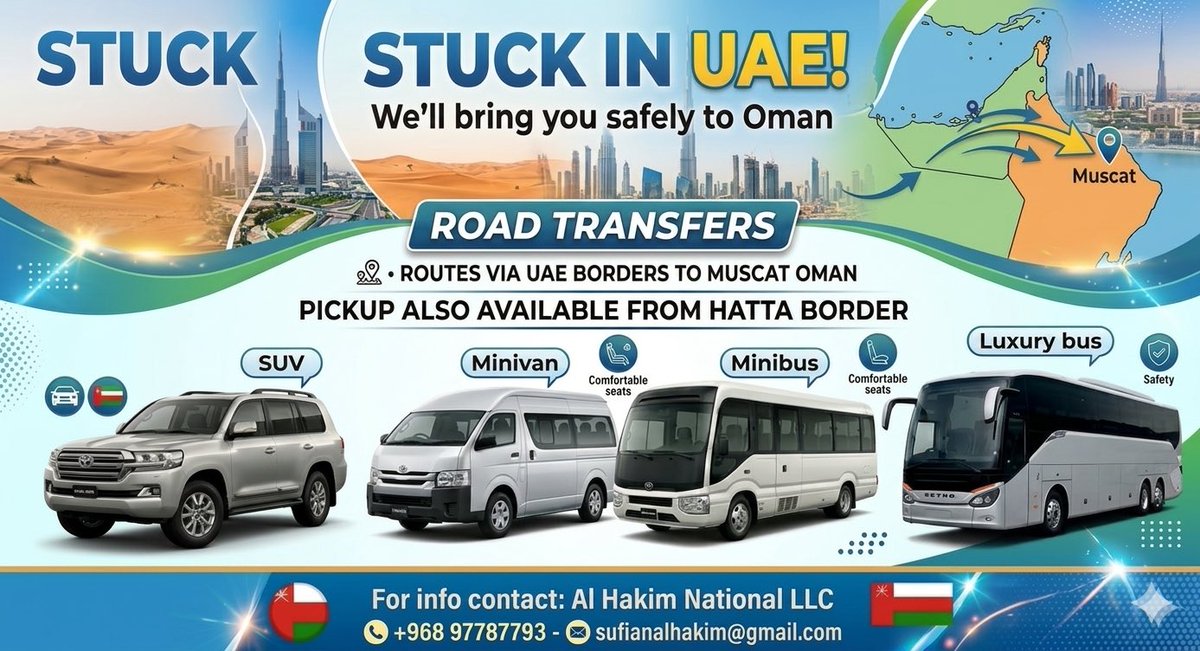 s134464's tweet photo. @EmiratesSupport Hi

I have a 7-seater 4WD car (Lexus LX570).

Stuck in Dubai? Safe rides available Dubai ↔ Muscat Airport with help in border procedures. 🚗

For booking or inquiries:
📞 +968 97787793 #Dubai #DubaiUnderAttack #AbuDhabi #DubaiAirport https://t.co/JFCuqhU5TX