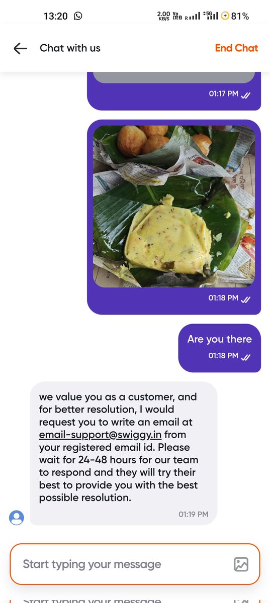 shreepad172's tweet photo. @SwiggyCares @Swiggy I had ordered Tomato baath via Irctc order no 2424867929 instead I got upma.I had complained to customer support and Swiggy support via email.They told they'll get back after 24-48 hrs .It's been 5 days still no response from them.
Extremely pathetic man .. https://t.co/u0ID7QYHjA