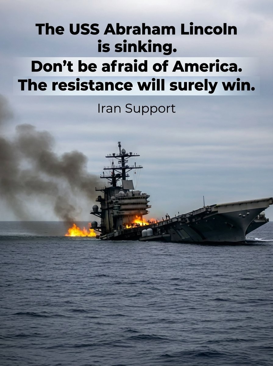 The USS Abraham Lincoln is sinking. Don't be afraid of America. The resistance will surely win.