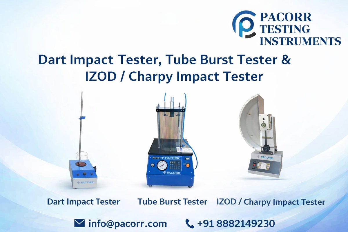 pacorr_testing's tweet photo. Ensure Product Durability with Advanced Testing
Test impact resistance and strength using Dart Impact Tester, Tube Burst Tester & IZOD / Charpy Impact Tester.
📞 +91-8882149230
📧 info@pacorr.com
https://t.co/gSub3auPhX
#MaterialTesting #Pacorr #ImpactTesting https://t.co/iGiYZZyJKk