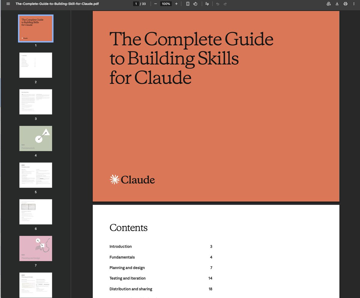 🚨 Anthropic dropped a FREE 33-page playbook revealing Claude's very own cheat code:

The 'Skills' folder.

Spend 30 minutes building it,
and you’ll never have to explain your process again.

Top-tier users don't just type commands, they build systems.

Playbook link in 🧵↓