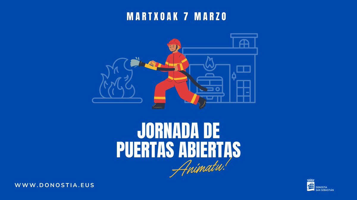 Ayto_SS's tweet photo. 🗓️ Hoy, 7 de marzo, Jornada de Puertas Abiertas del parque de bomberos y bomberas ¡Ven a conocerlo!
⏰ 10:00-13:00
🚌 Desplázate en #Dbus ➦ https://t.co/S34u011RJ6
#Donostia #SanSebastian #InfoDSS @dbusdonostia https://t.co/th5FTUZTqt