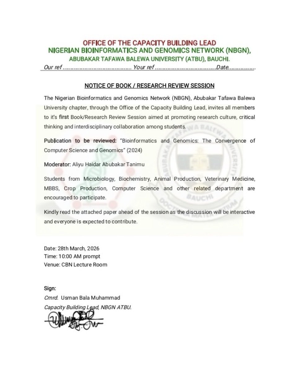 Nigerian Bioinformatics and Genomic Network ATBU tweet media