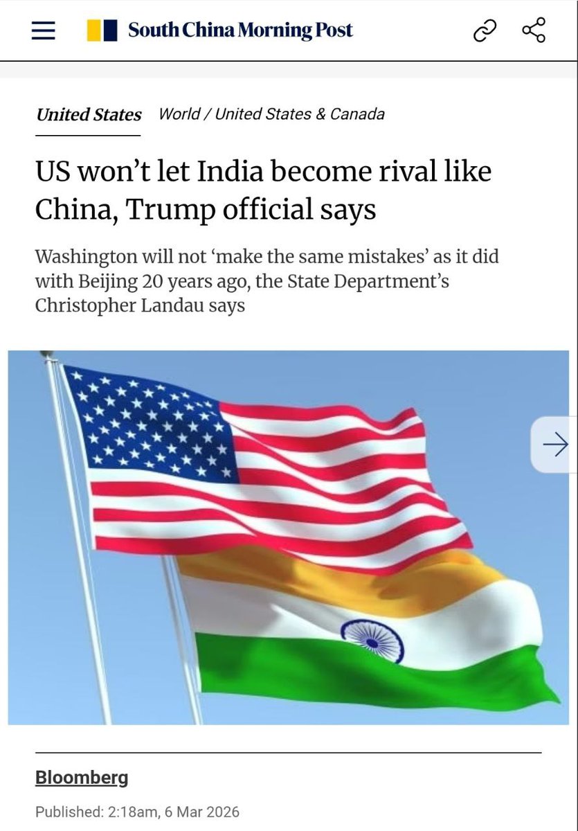 نائب وزير الخارجية الأمريكي، كريستوفر لانداو، أكد بوضوح أن بلاده لن تكرر مع الهند "الأخطاء الاستراتيجية" التي ارتكبتها مع الصين قبل عقدين من الزمن، ويقصد لانداو بهذه الأخطاء هو السياسات التي اتبعتها واشنطن في مطلع الألفية، حين منحت الصين تنازلات تجارية واسعة النطاق، ودعمت
