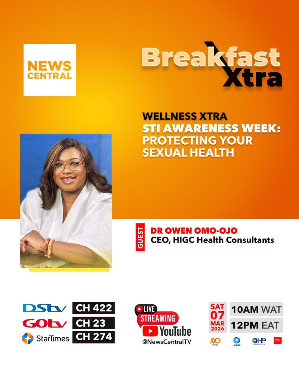 docoweezy's tweet photo. Let's talk sexual health and preventing STIs. Join us on Youtube live by 10 am West African time or DSTV Channel 422 @NewsCentralTV https://t.co/kVGXLLtnKK