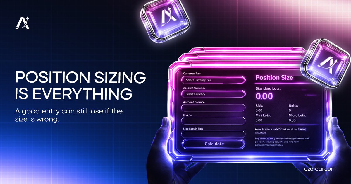 TheAzoraAI's tweet photo. Position Sizing is everything. 🗺️⚖️
A good entry can still lose if the size is wrong. Azora AI provides the instant calculators needed to ensure your trade size matches your risk.
Trade like a pro. Calculate first. 🛡️
#AzoraAI #Crypto #RiskControl #DeFi https://t.co/mqcBSh8lf4
