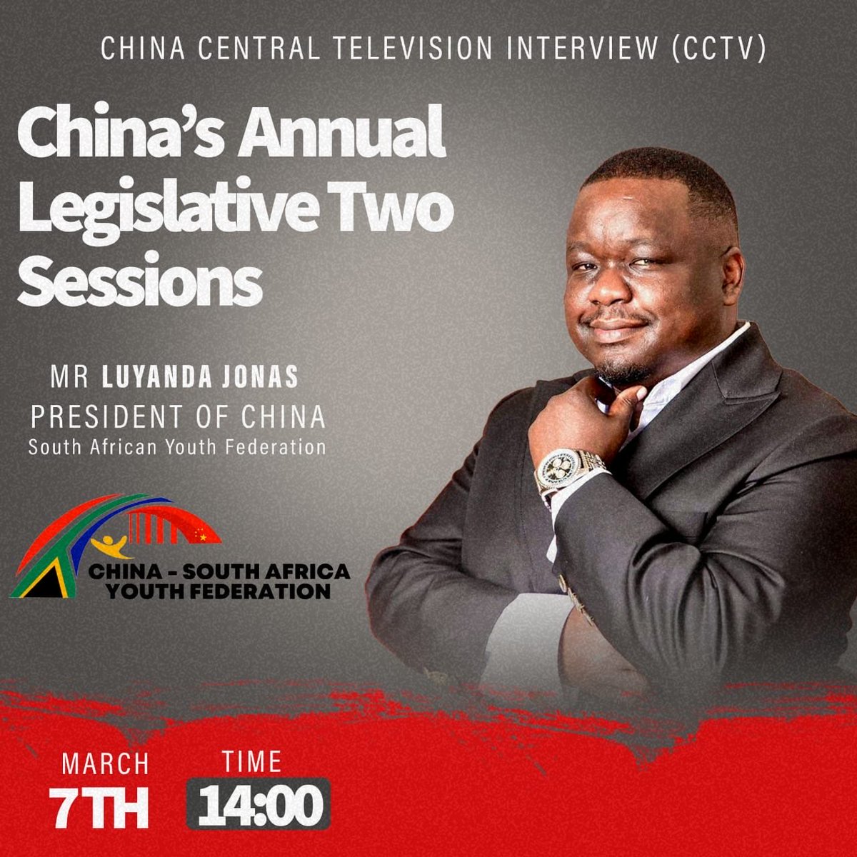 The President General will be discussing insights into China's Annual Legislative Two Sessions. In this CCTV interview, Mr. Jonas will share perspectives on youth engagement, China-South Africa relations, and the implications of the legislative sessions for bilateral cooperation.
