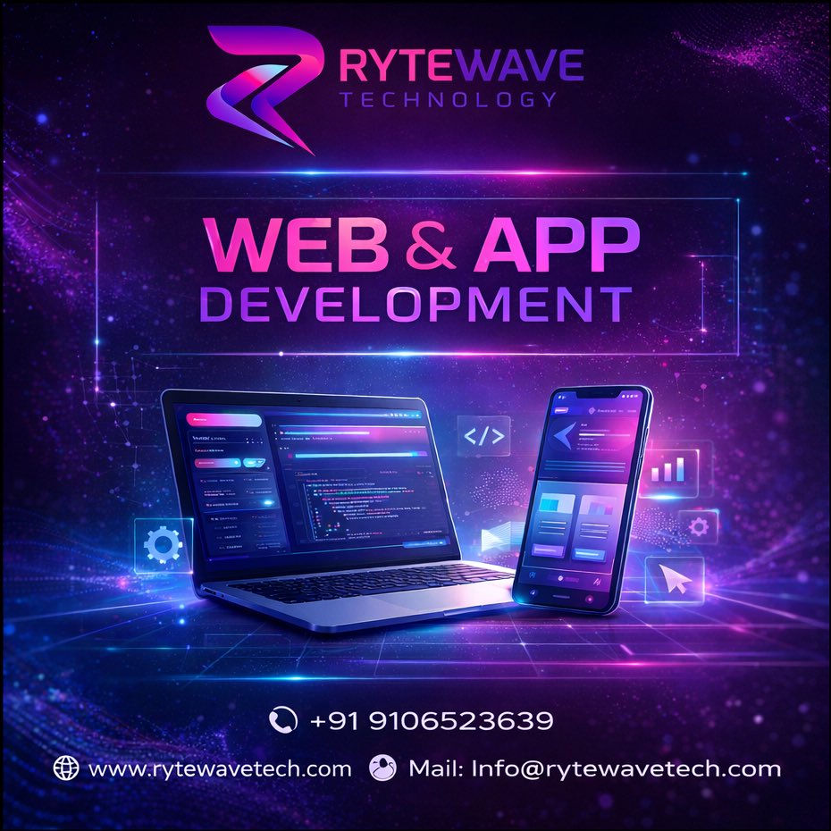 RyteWavetech's tweet photo. Looking for a powerful Website or Mobile App for your business?

💻 Custom Website Development
📱 Android &amp; iOS App Development
⚡ Fast, Secure &amp; Scalable Solutions
🎨 Modern UI/UX Design

📞 +919106523639
🌐 https://t.co/eGOhp5e8v8

#WebDevelopment #AppDevelopment #WebsiteDesign https://t.co/7RKBgpSchH