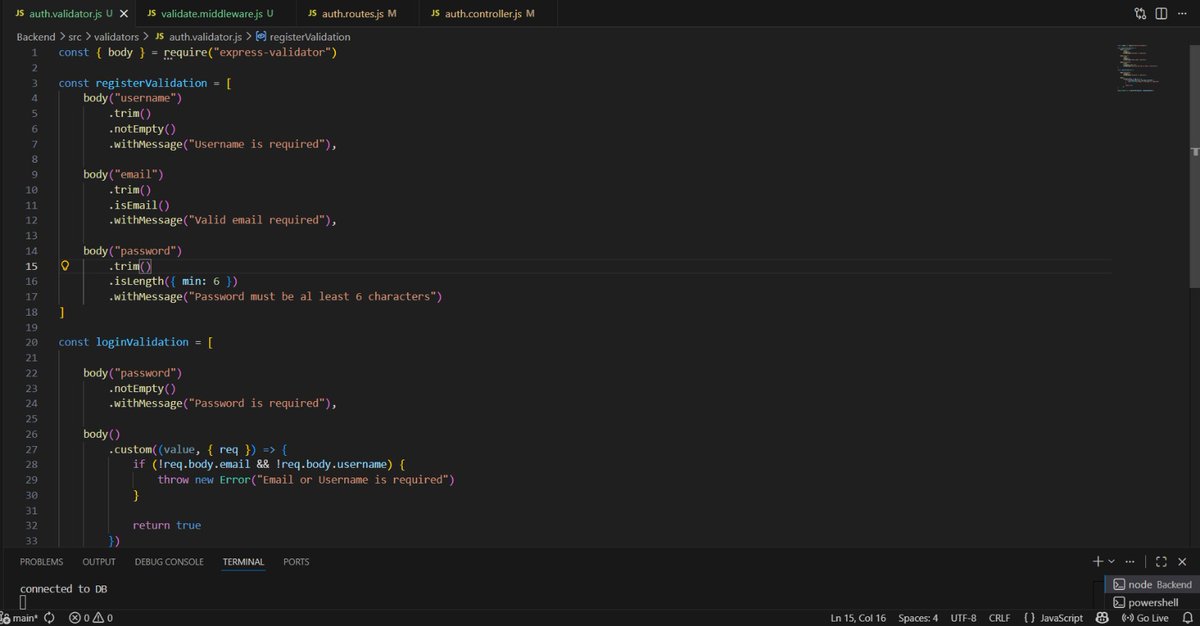 NikhilGupta6656's tweet photo. Day 146 π
Attended a guidance session with Harsh Bhaiya and learned Express Validator for API request validation in Node.js.
Learning at Sheriyansh Coding School.
#Day146 #ExpressValidator #BackendDevelopment #NodeJS #sheryian https://t.co/6U2NiQoLb9