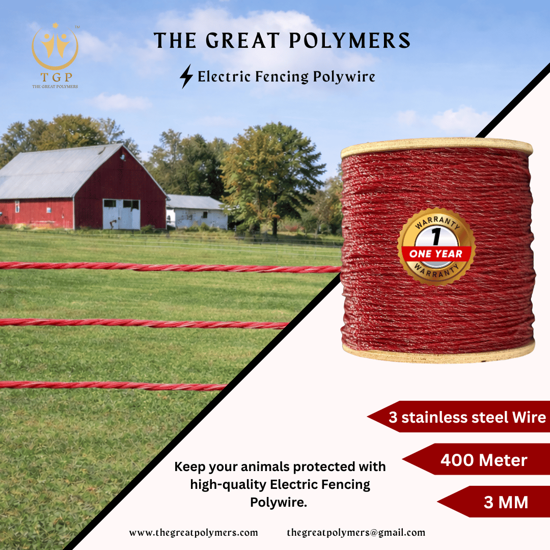 thegreatpolymer's tweet photo. Protect Your Boundaries with High-Performance power fence wire - 1 Year Warranty Against Rust and Breakage– THE GREAT POLYMERS/INDIA

Whatsapp Number +91 8160345999
https://t.co/yg56MicRiW

#Polywire #ElectricFence #LivestockProtection #CattleFence #HorseFence #FarmFencing #AgricultureSupplies #RanchLife #FarmEquipment #WeatherResistant #DurableFencing #IndianManufacturer #TheGreatPolymers #FarmSafety #LivestockManagement
