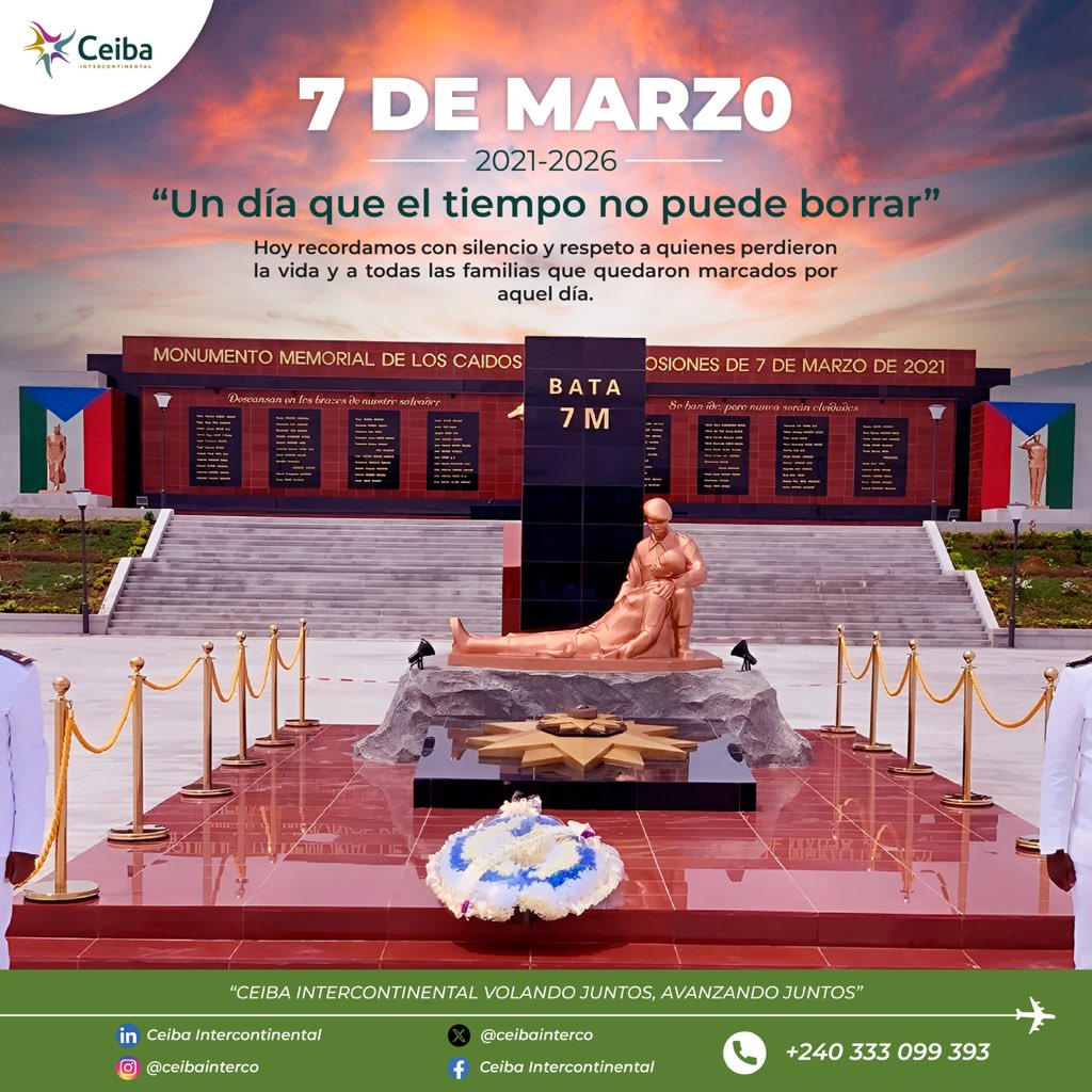 Recordamos con respeto a las víctimas del 7 de marzo de 2021.
Un día que el tiempo no puede borrar y que permanece en la memoria de Guinea Ecuatorial. 🕊️

#7DeMarzo #Bata7M #Memoria
