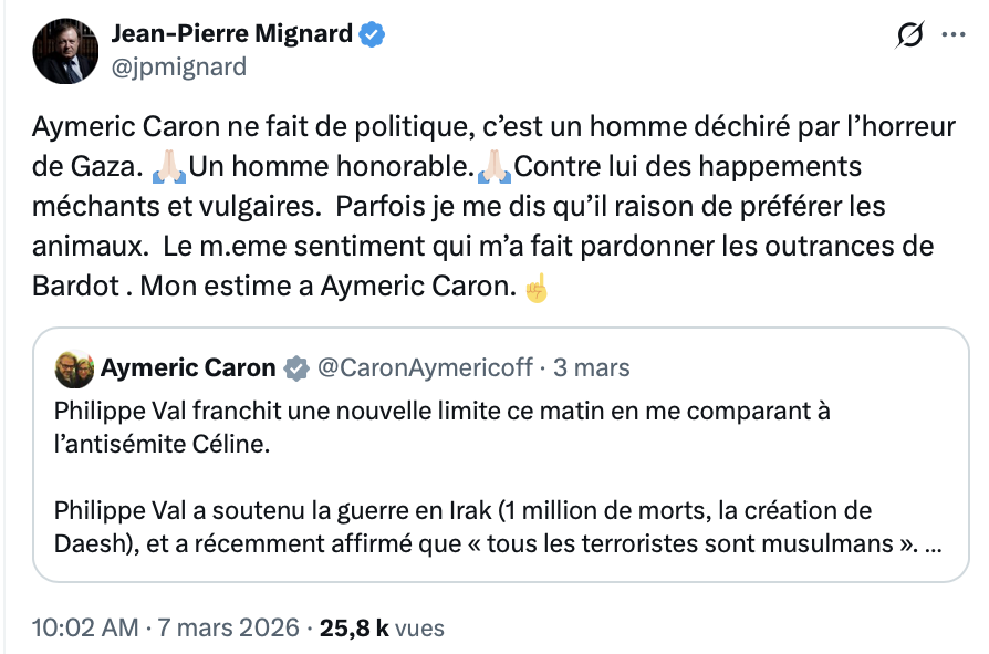 DelphinePineda's tweet photo. 🔴🟤✝️ Tiens ! Le très très catholique Jean-Pierre #Mignard, soit disant de la gauche "réformiste" et "universaliste", semble bien encore et toujours poursuivre en France sa croisade extrême-droitiste antisioniste/antisémite contre nos concitoyennes et concitoyens de religion, de culture, de nom "juifs" !
What else ?!
#France #RougesBruns #CatholiquesIntégristes