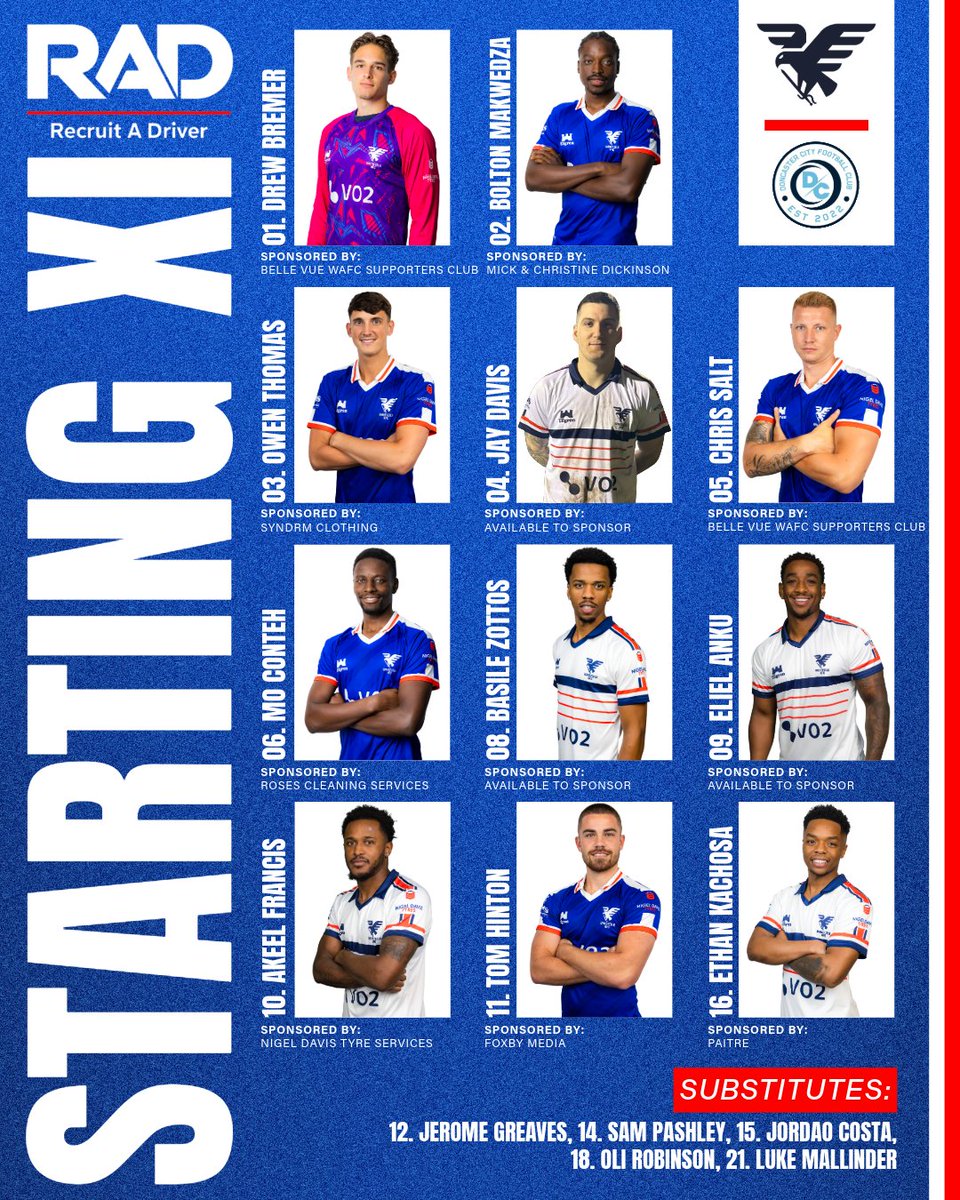 👥️ | Here's how your Falcons line up this afternoon!

2️⃣ changes to the starting 11 from the Club Thorne game:

➡️ Bolton and Eliel get starts, replacing Swifty who's carrying an injury and Jerome who drops to the bench

🔁 Sam Pashley makes the matchday 16 for the first time,