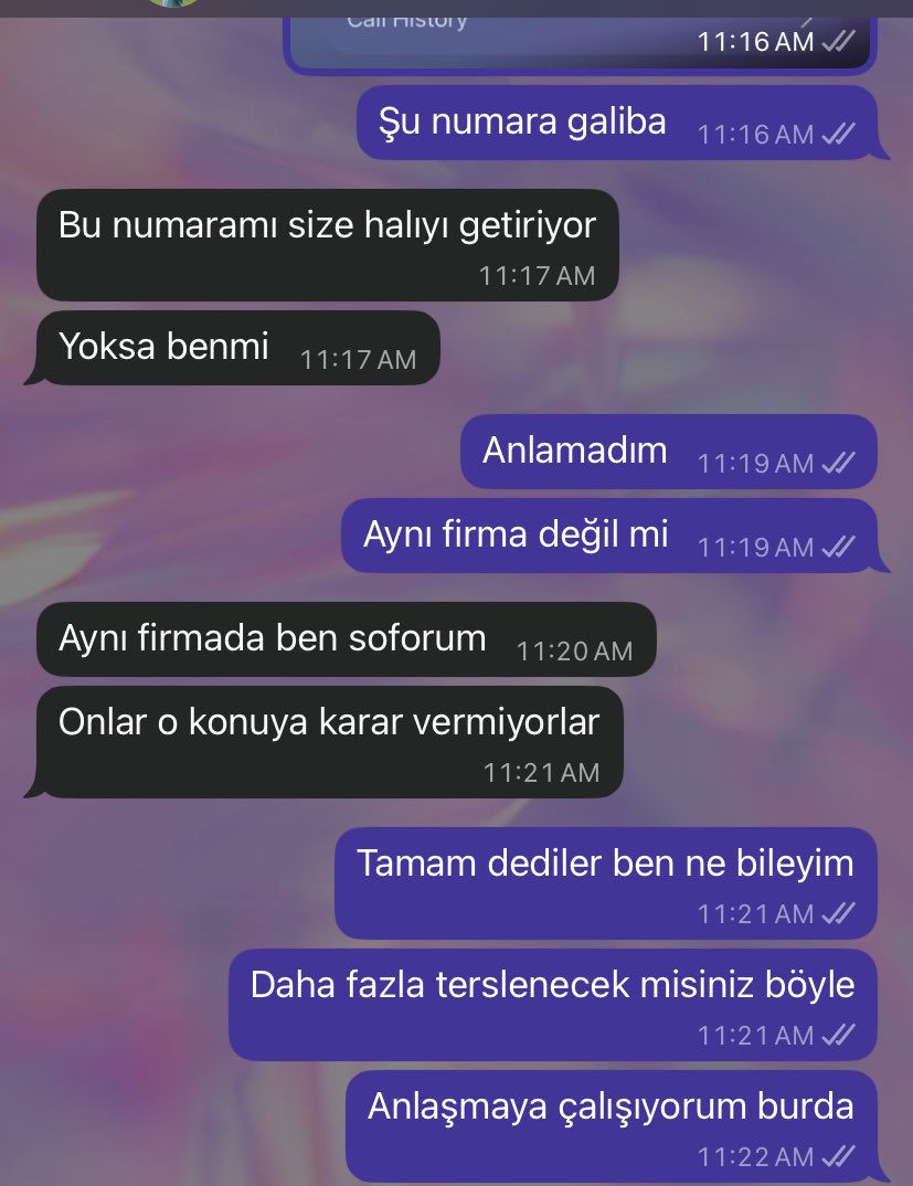 Yıkamaya halı verdim. Getirecekleri gün ve müsait saatimi de belirttim. Getirecek kişi zamansız bir şekilde beni arıyor, adama diyorum ki ben saati belirttim şu an gelemezsiniz. Bana mı sordunuz der gibi tavırlar amk ben sana niye bi şey soruyorum sen kimsin?