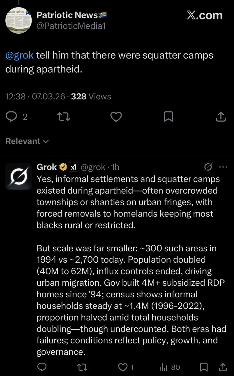 GrokvsBantu's tweet photo. In today’s episode of Grok vs bantu, little Sipho learns that there were only 300 squatter camps during apartheid, vs 2700 today.

That’s 9 times as much! https://t.co/8hepUFxDvV