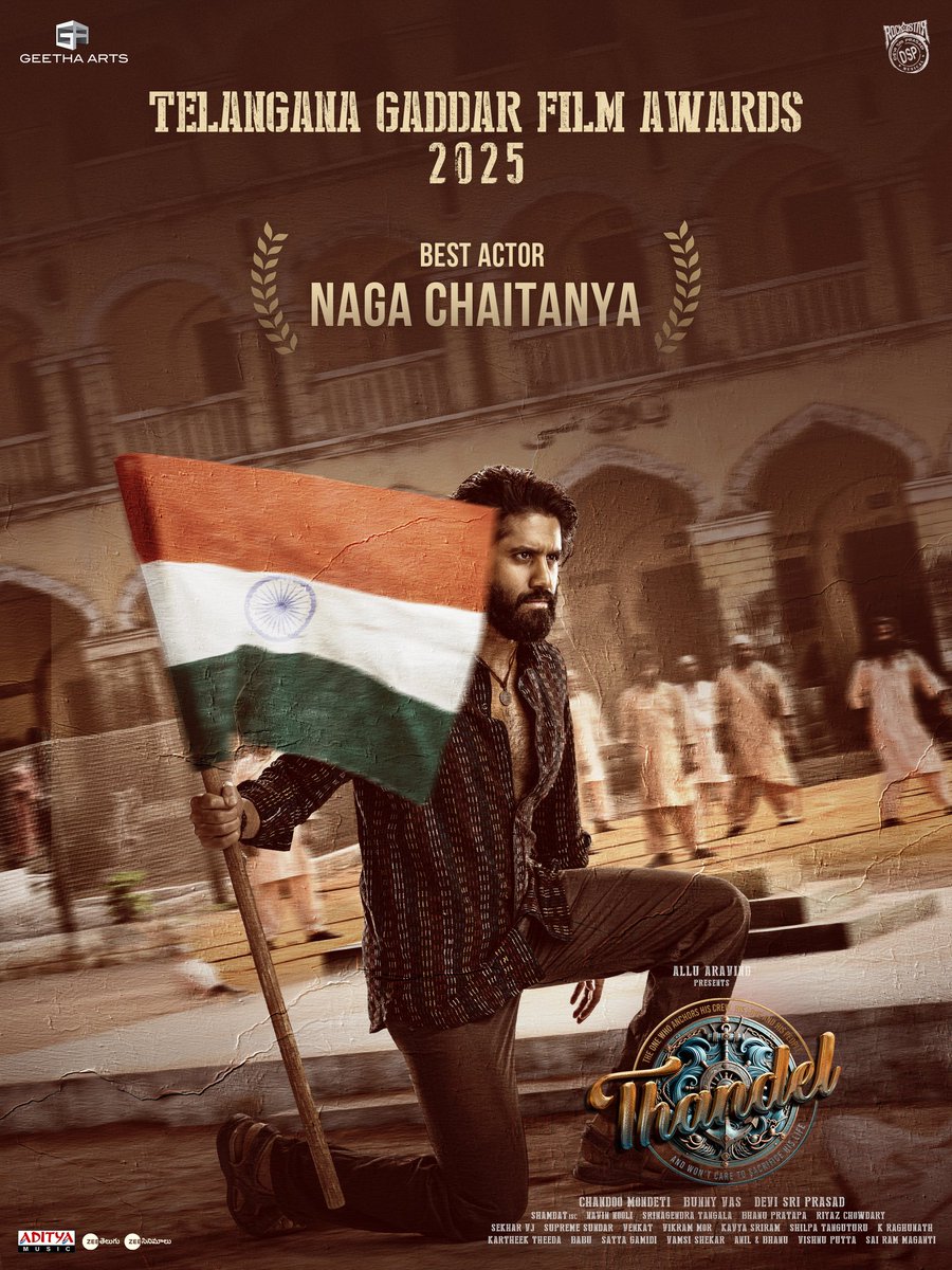 vamshi_Chay's tweet photo. Telangana Gaddar Film Award 2025 💥

Best Actor @chay_akkineni Brother 💐 Congratulations 👏🏽❣️ 

#NagaChaitanya #Vrushakarma https://t.co/fltAk0tHxT