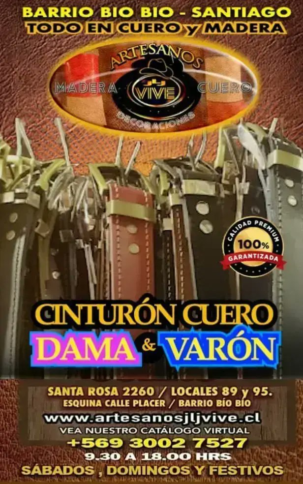 📌BARRIO BIO BIO DE SANTIAGO
📌ABIERTO 
📌 SABADOS
📌 DOMINGOS
📌 FESTIVOS
     9-18 Hrs
📌SANTA ROSA 2260       LOCALES 89 - 95 GALPON 4.
📌 ESQUINA calle PLACER 
📌Somos fabricantes 
📌Despacho a provincias
artesanosjljvive.com
👆👆👆👆👆👆👆👆👆
Vea nuestra página web