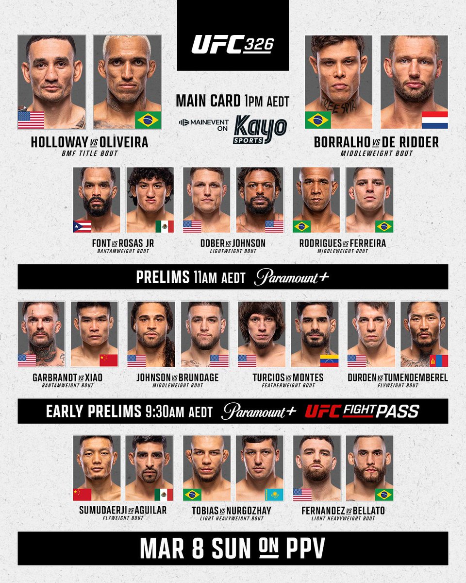 BorzSalem's tweet photo. 🚨 تفاصيل عرض #UFC326 | المواعيد وطريقة المشاهدة 🚨

🥊 النزال الرئيسي: تشارلز أوليفيرا 🆚 ماكس هولواي (على لقب الـ BMF 🔥)

📍 المكان: T-Mobile Arena، لاس فيغاس 🇺🇸

🇸🇦 المواعيد بتوقيت السعودية:
🔸 البطاقة المبكرة: 01:30 ص
🔸 البطاقة الرئيسية: 05:00 ص
🔸 دخول أوليفيرا وهولواي للقفص: 07:30 ص (وقت تقريبي)

🇦🇪 المواعيد بتوقيت الإمارات:
🔸 البطاقة المبكرة: 02:30 ص
🔸 البطاقة الرئيسية: 06:00 ص
🔸 دخول أوليفيرا وهولواي للقفص: 08:30 ص (وقت تقريبي)

📺 طريقة المشاهدة الرسمية:
📱 تطبيق Starzplay (الاشتراك الرياضي)

🇸🇦 للمتابعين في السعودية: خيار إضافي عبر STC tv

#UFC #MMA