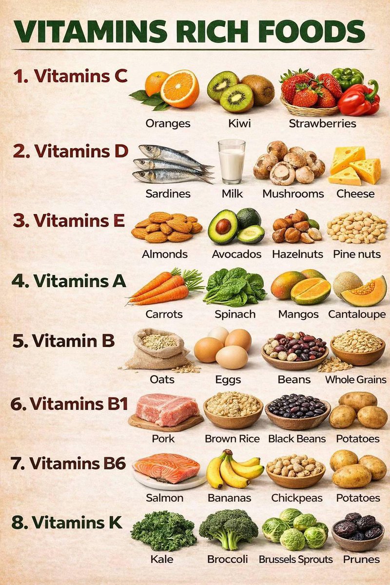Your body doesn’t need supplements first. 
  it needs real food. 🌿
Vitamin-rich foods naturally support immunity, energy, skin, and overall health.
Eat smart, nourish your body daily. 💚