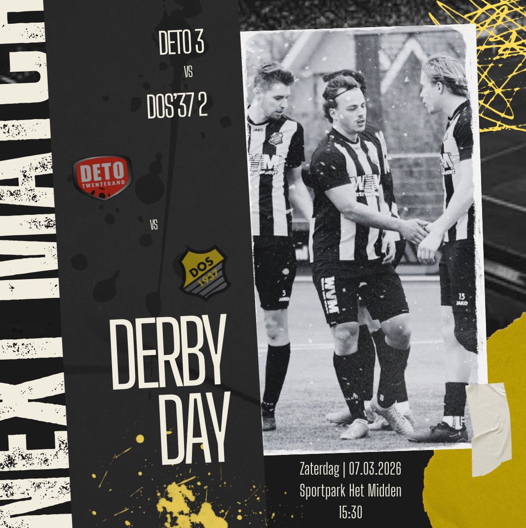 DOS37_2's tweet photo. Derbyday!ππ€
DETO 3 vs DOSβ37 2
Vandaag staat voor de derde keer dit seizoen de derby tegen de buren op het programma.
π| Sportpark Het Midden
π| 15:30 u.
π₯
| Veld 2
π΄πΌ| A. Lammerink
π| Speelronde 16
βοΈ| 15 graden
#STRIJDπͺπΌ
#PASSIEππ€
#FOREVERDOS2 https://t.co/KlXtRFmpOu