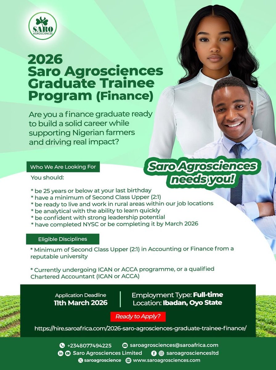 tohire_ng's tweet photo. IN CASE YOU MISSED THEM:

BELOW IS A RECAP OF GRADUATE TRAINEE/INTERNSHIP OPPORTUNITIES WE POSTED THIS WEEK 👇

1.) 2026 AIICO Capital Graduate Trainee Program

Deadline: 16 March, 2026

Apply 👇 
https://t.co/FYeAnoV00m

2.) Rite Foods Trainee Technical Operator

Deadline: March 13, 2026

Apply 👇 
https://t.co/L0GnF4FQMg

3.) Kuda Account Management Intern - 3 months Contract

Apply 👇 
https://t.co/wmcHpPBGBb 

4.) Entry-Level Graduate Trainee at BridgeGap Consult LImited

Apply 👇 
https://t.co/TwQzdd98yF

5.) Tranos Technicians Programme 2026

Apply 👇 
https://t.co/1yw0qKzSNl

6.) Cowrywise 1 Month (paid) Internship 

Tracks: Customer Experience (CX), Legal and Compliance, Product Management, and Portfolio Management.

Apply 👇 
https://t.co/LTsdfbf01V 

7.) 2026 Saro Agrosciences Graduate Trainee Program (Finance)

Application Deadline: March 11, 2026

Apply 👇 
https://t.co/9w0cSsCkeP