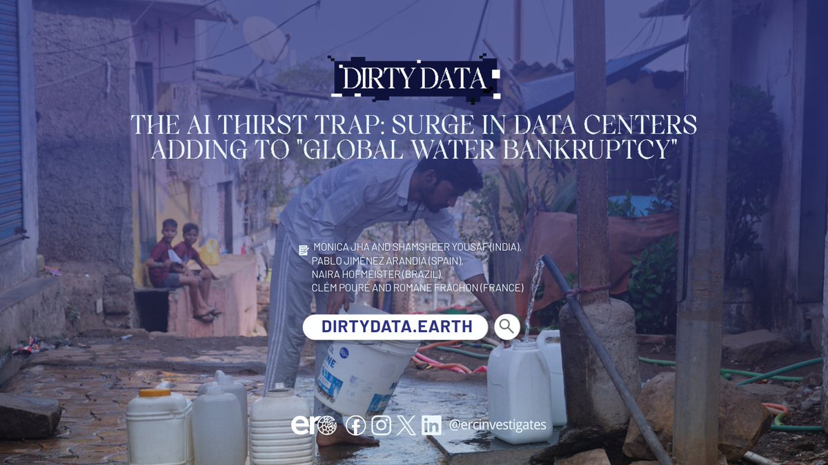 ercinvestigates's tweet photo. Data centers get water 24/7. Nearby slum residents in Mumbai get 45 litres/day.💧 

Read the full story at https://t.co/WM8Nl5XISo. 

#DirtyData https://t.co/WNnQzNUuat